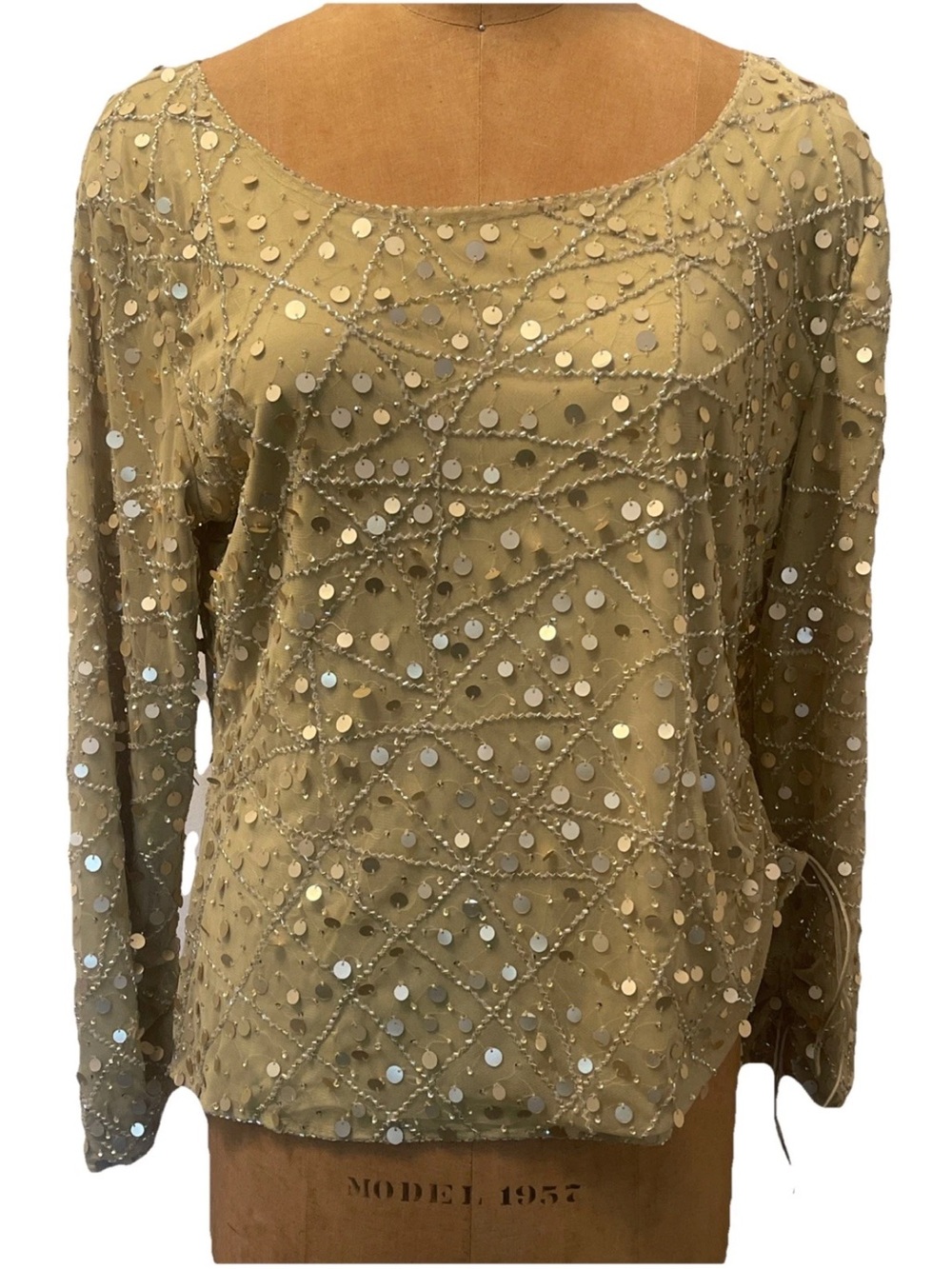 Lawrence Kazar Gold Vintage Beaded Asymmetrical Hem And Sleeves NEW SIZE XL